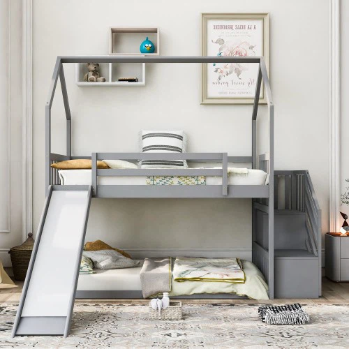 Stylish Children Bunk Treehouse Bed With Slide And Stair